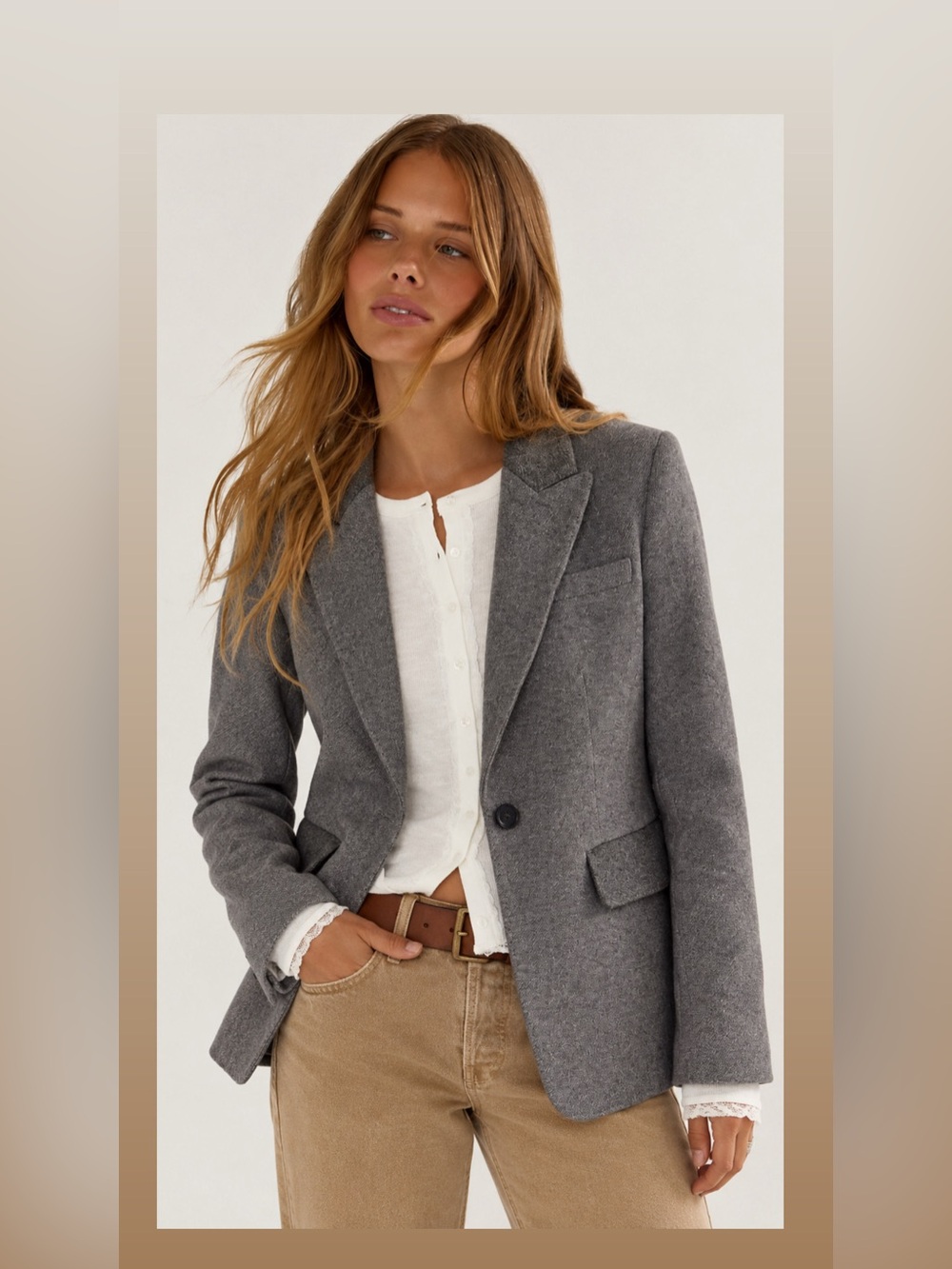 Jessica two toned Women's Gray Tailored Wool-Blend Blazer Jacket
